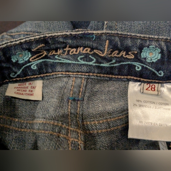 Y2K Santana Embroidered Flower Straight Leg Blue Jeans Size 28 - Picture 12 of 13